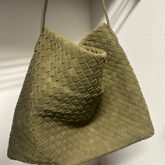 Handbags - Olive Green Woven Shoulder Bag